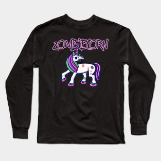 Horror Zombie Unicorn Drawing - Macabre Fantasy Art Long Sleeve T-Shirt